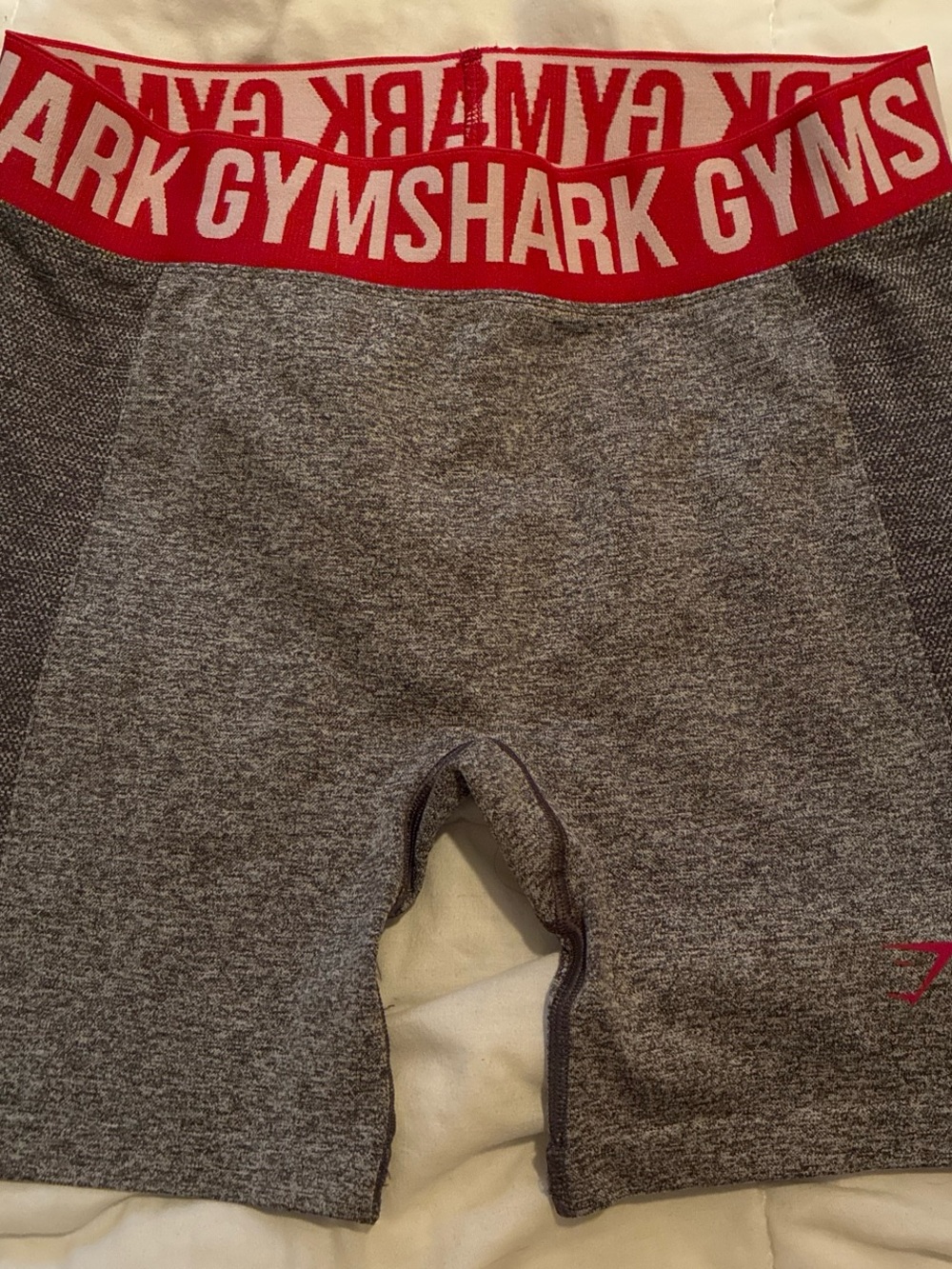 Women’s Gymshark Grey gym shorts with Red Logo Waistband size L